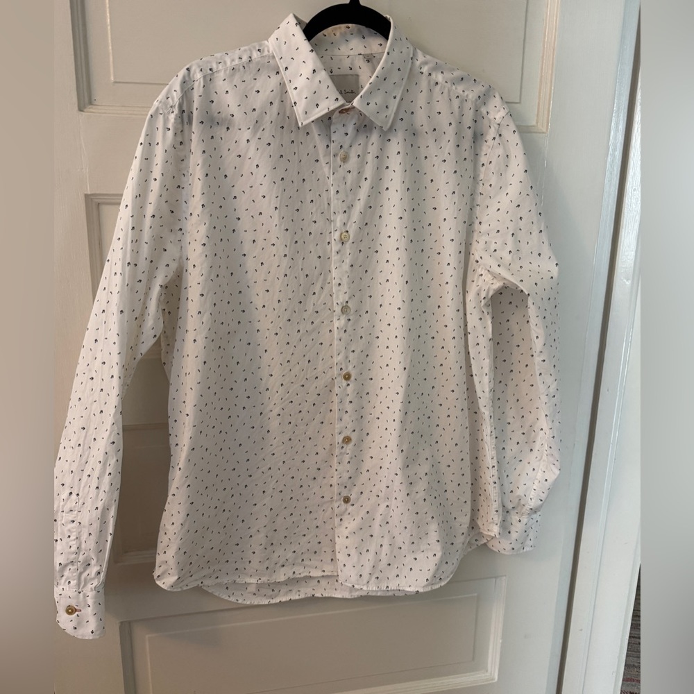 Paul Smith Dress Shirt with Musical Notes, Slim Fit XL 100% Cotton EUC Gorgeous!